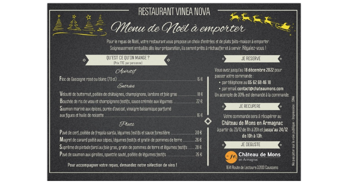 Votre Menu de Noël à emporter Chateau de Mons