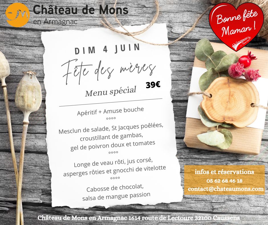 Déjeuner Fête des Mères dimanche 04 juin 2023 Chateau de Mons